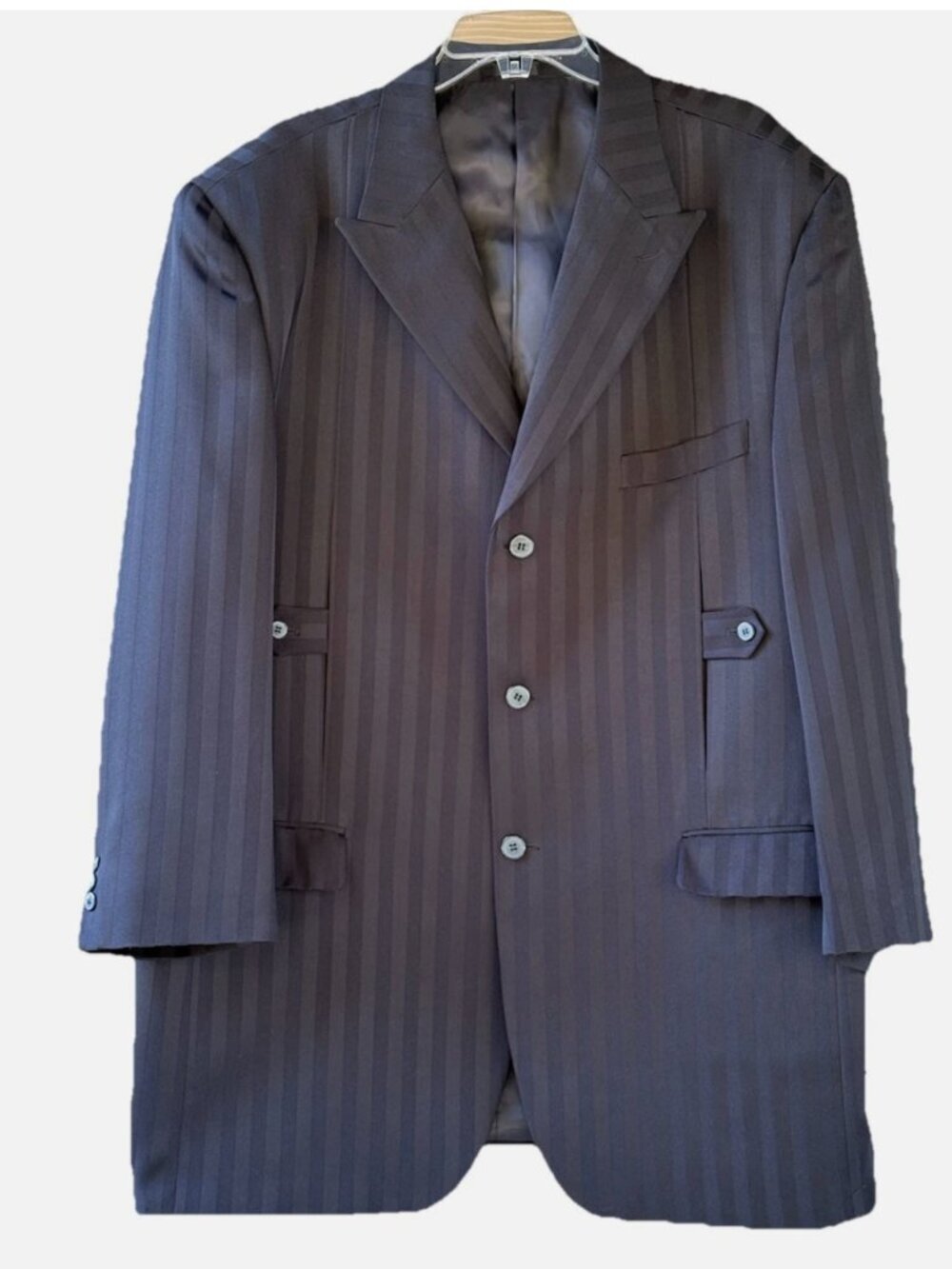 Falcone Luxury Black Shade Strip Polyester Tuxedo Coat Blazer Jacket Size 48L